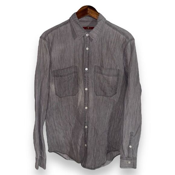 7 For All Mankind Gray Chambray Denim Work Shirt Sz Men’s L - Picture 1 of 6